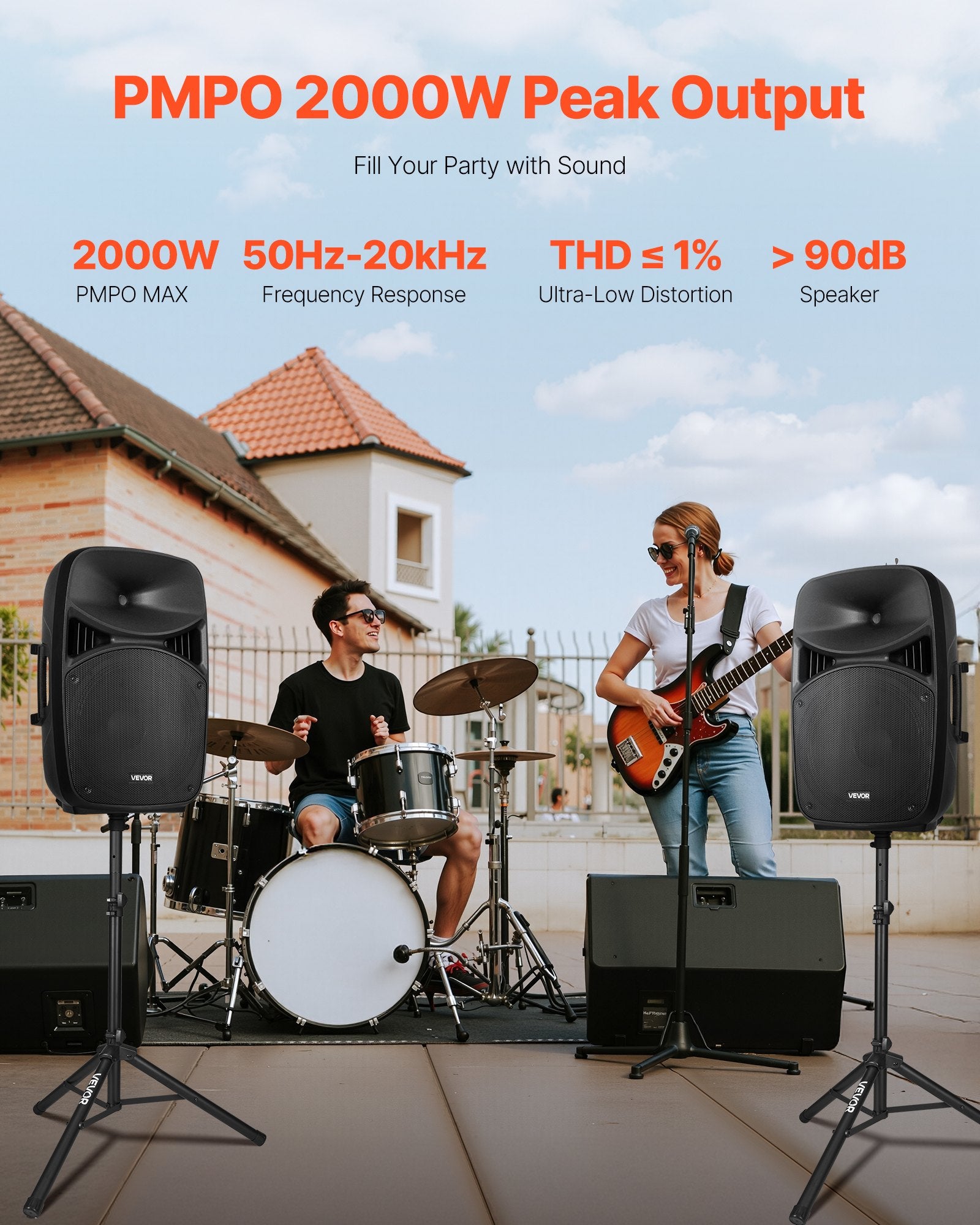 2x 15” Portable PA Speaker System 2000W – Bluetooth DJ Party Set with Mixer & Mic